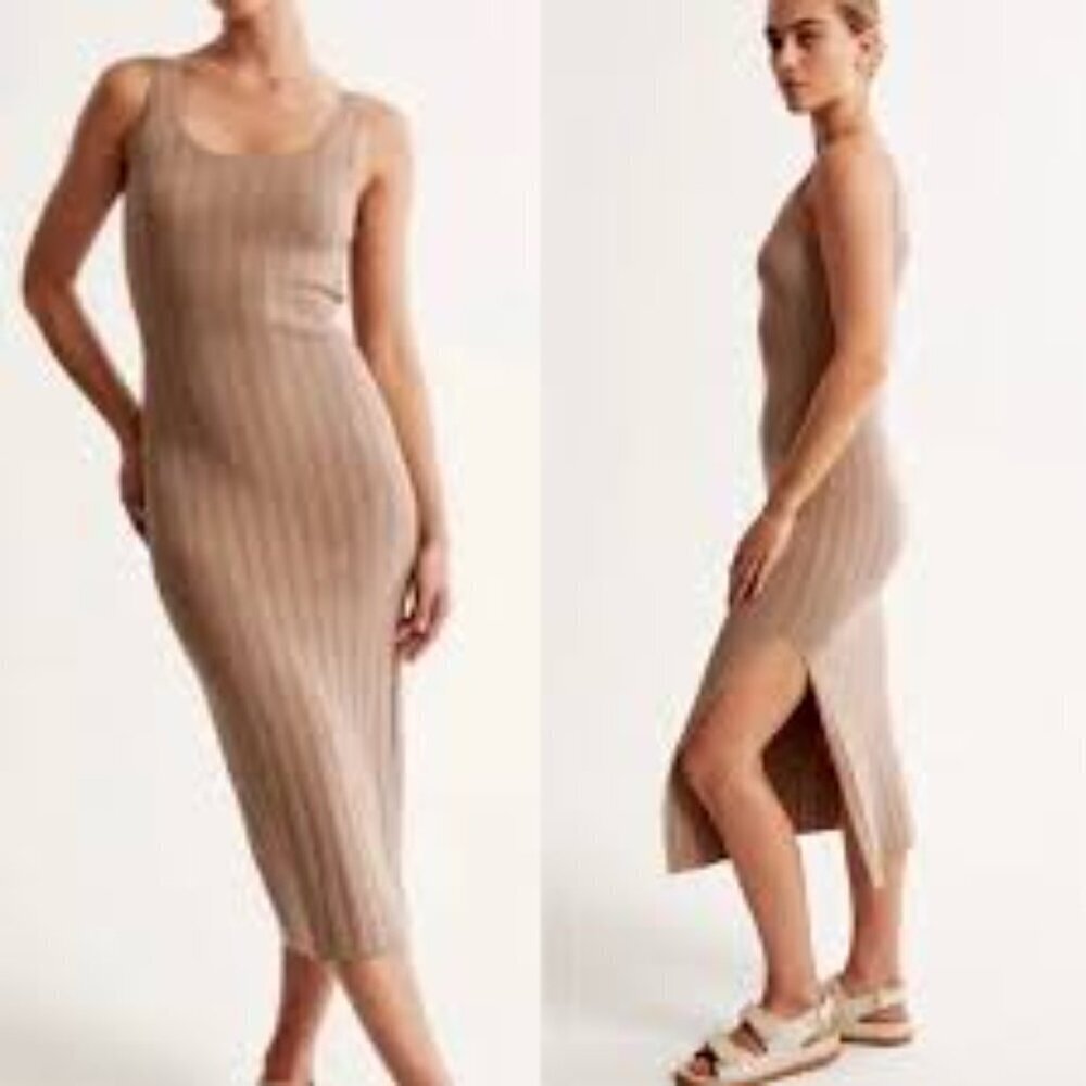 Abercrombie and Fitch Tan Ribbed Knit Dress Taupe Sleeveless Size XL